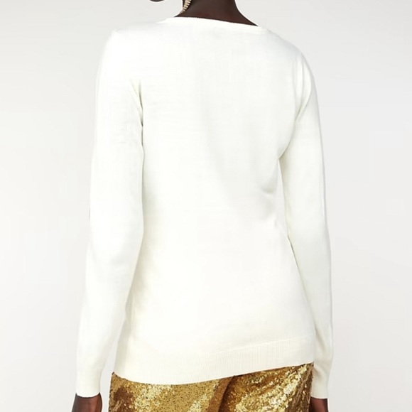 New York & Company Women’s V-Neck Sweater, Gold Sequins Polka Dot & Cream, Sz L - Picture 3 of 8